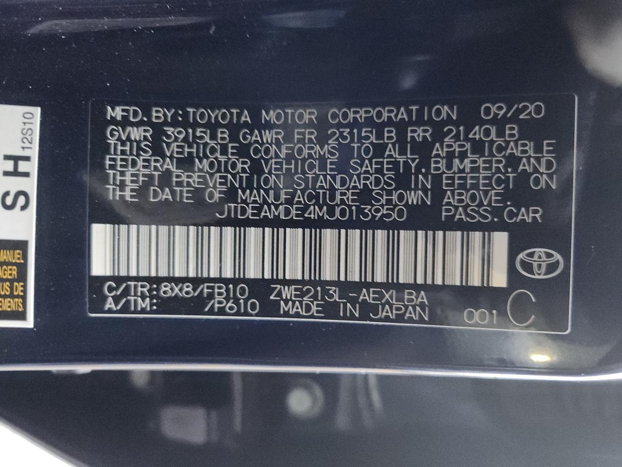 2021 TOYOTA COROLLA