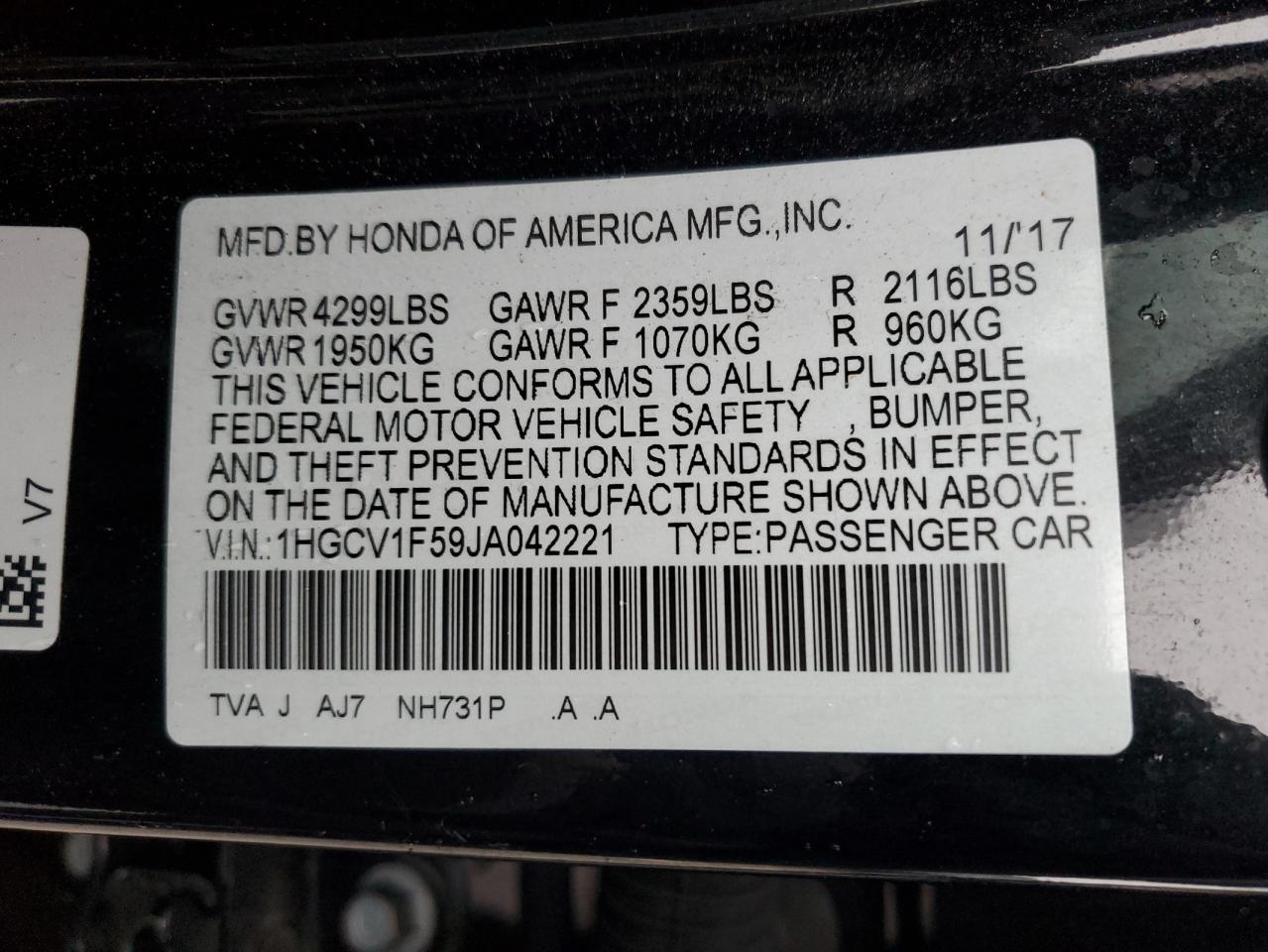 2018 HONDA ACCORD