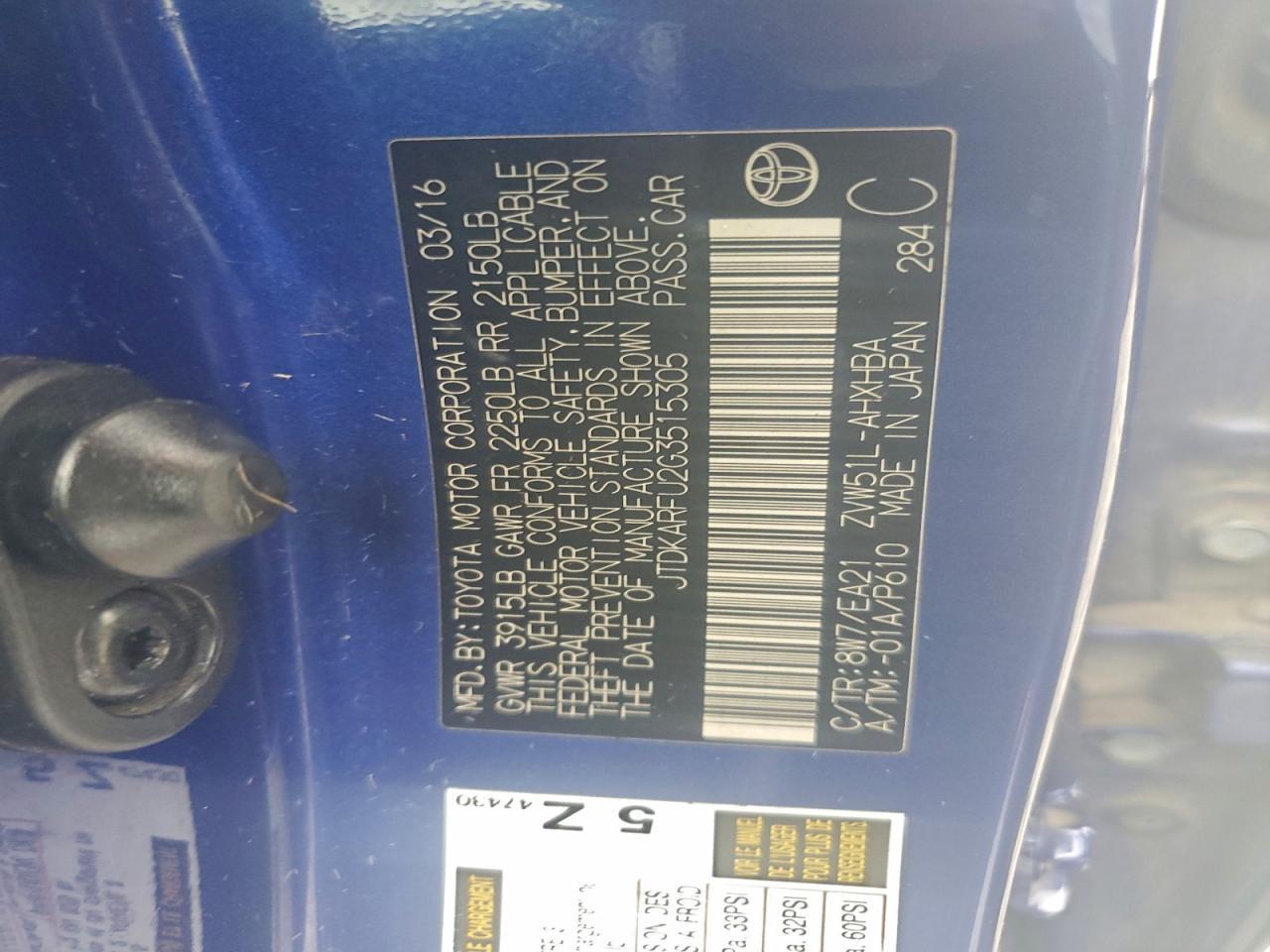 2016 TOYOTA PRIUS