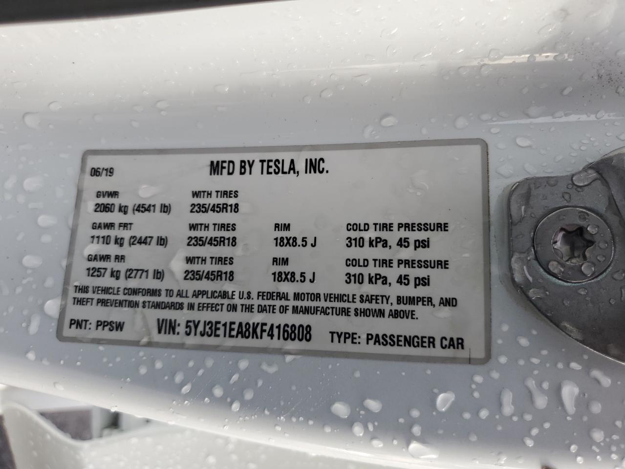 2019 TESLA MODEL 3