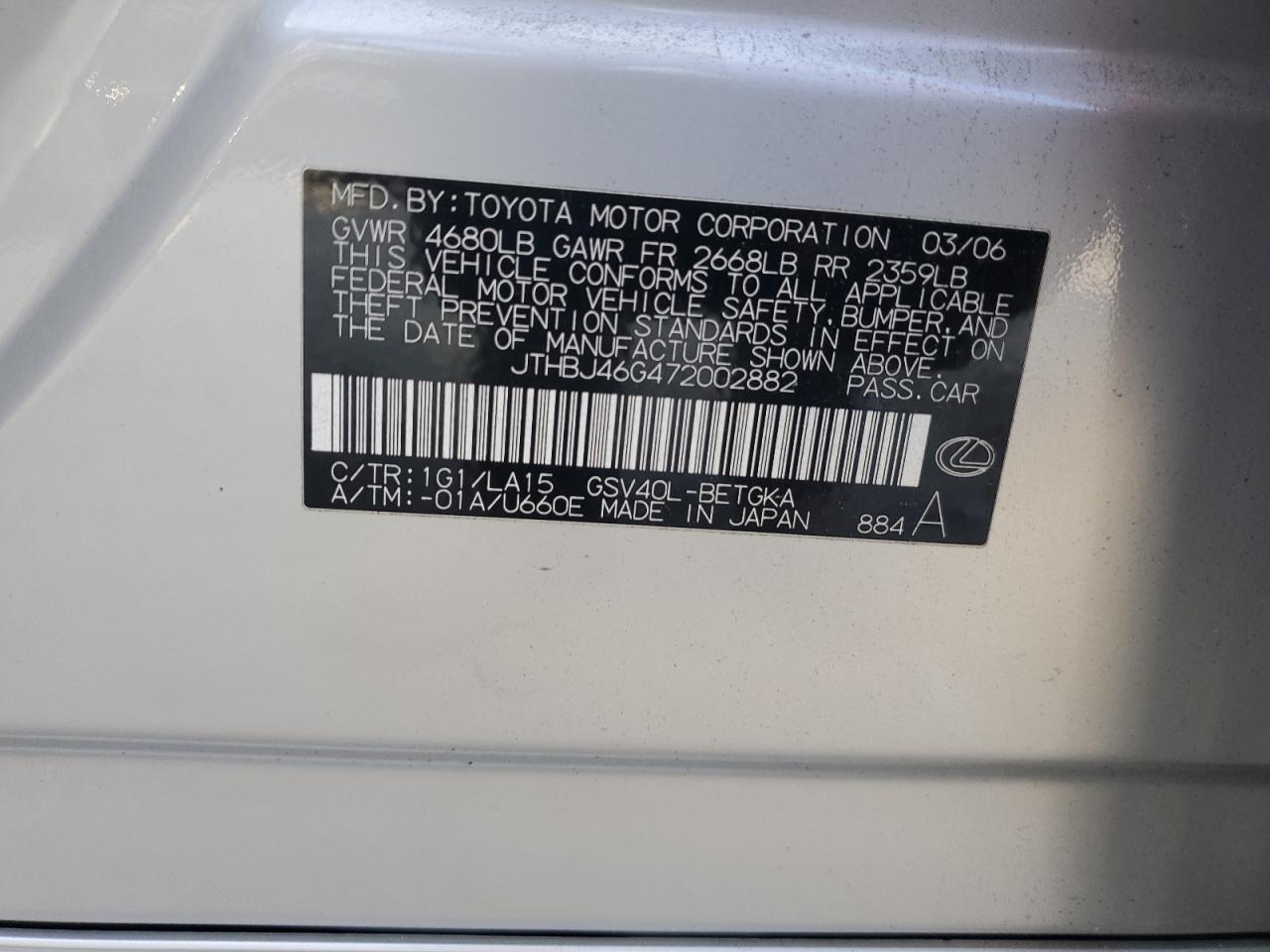 2007 LEXUS ES 350