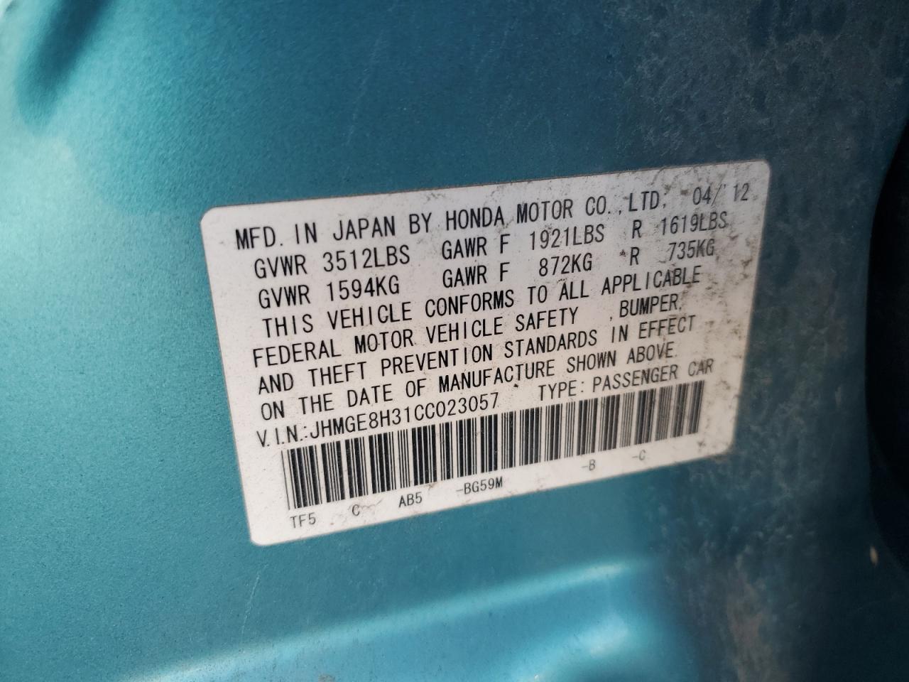 2012 HONDA FIT