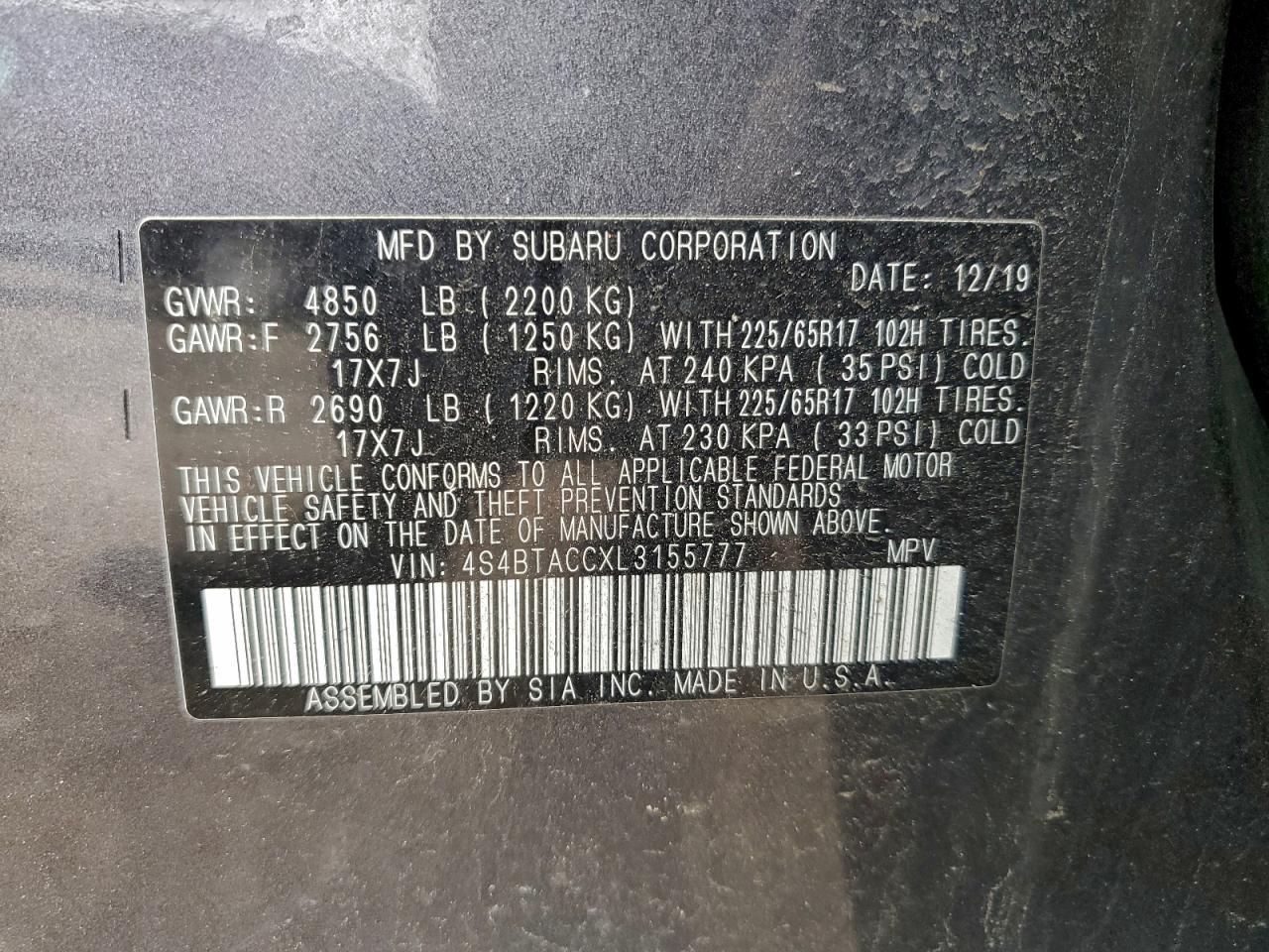 2020 SUBARU Outback