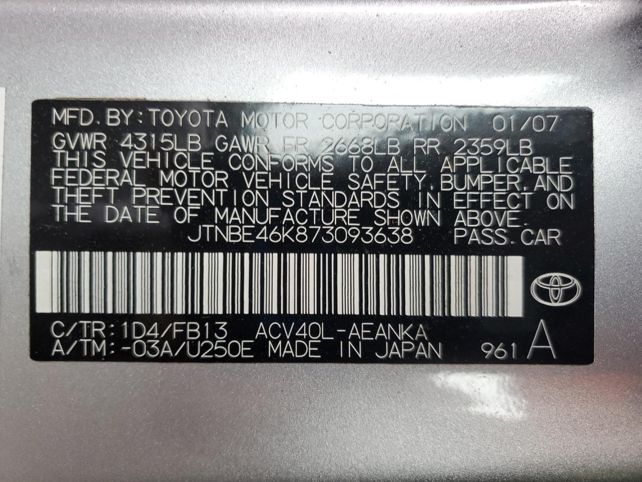 2007 TOYOTA CAMRY