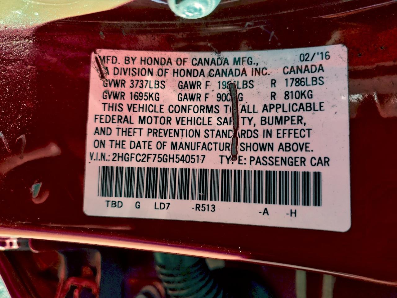 2016 HONDA CIVIC