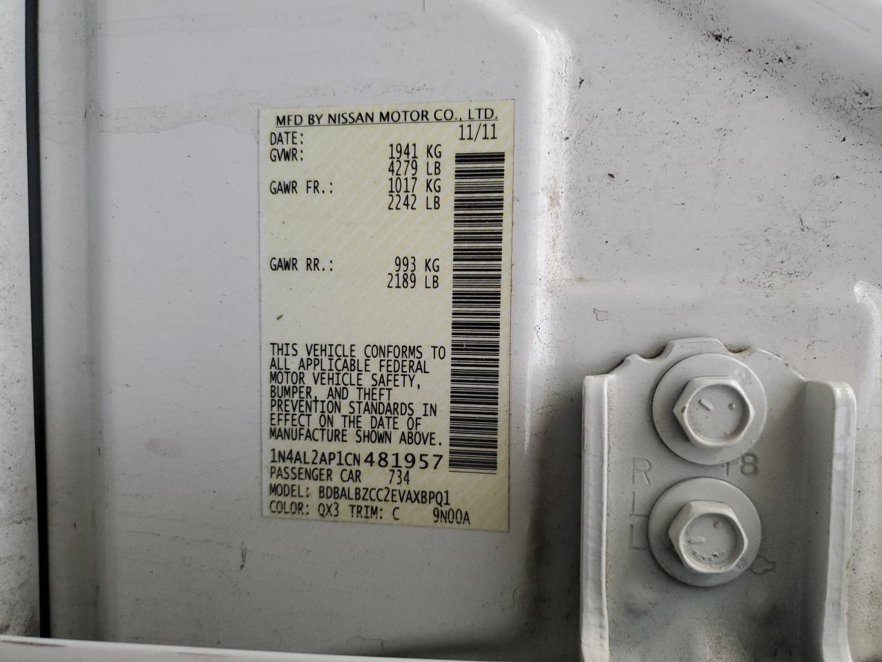 2012 NISSAN ALTIMA