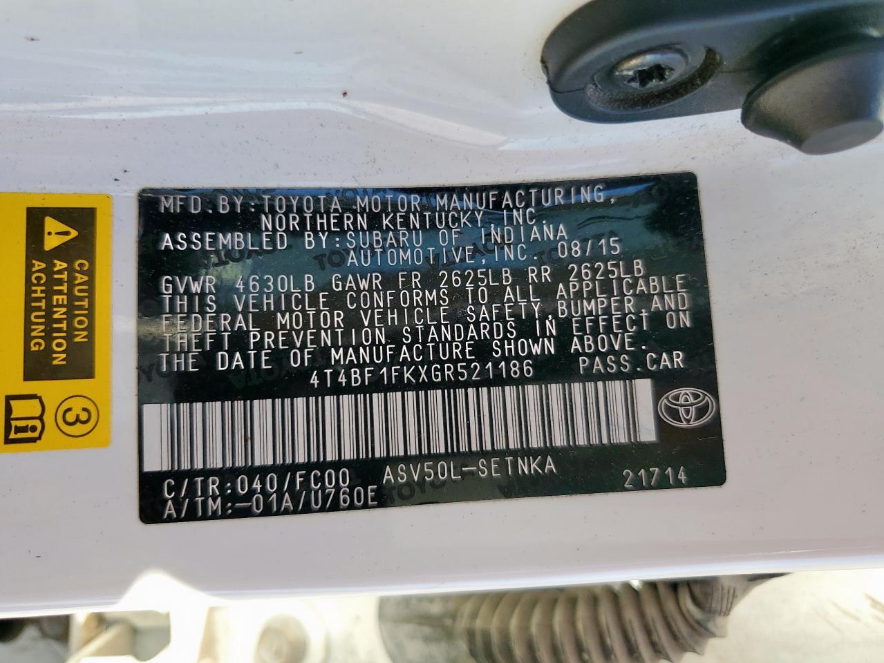2016 TOYOTA CAMRY