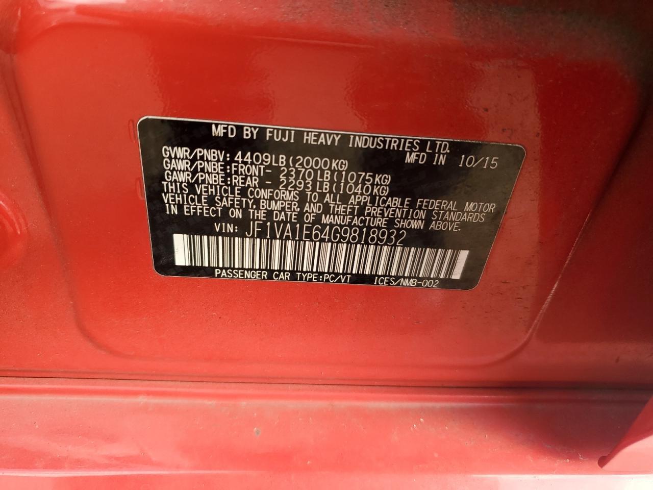 2016 SUBARU WRX