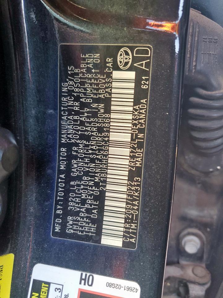 2016 TOYOTA COROLLA