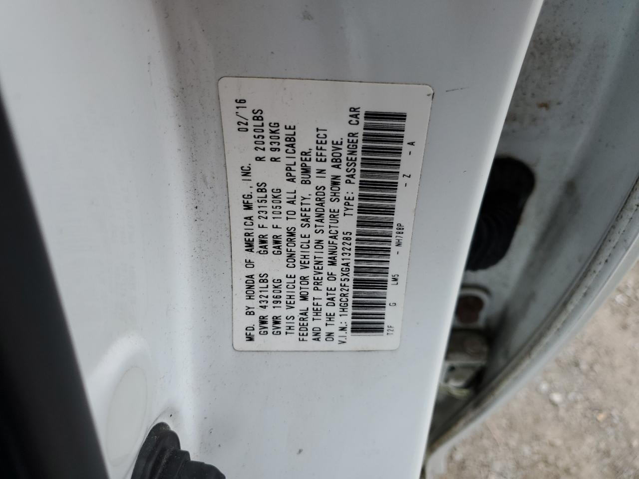 2016 HONDA ACCORD