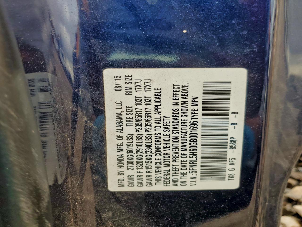2016 HONDA ODYSSEY