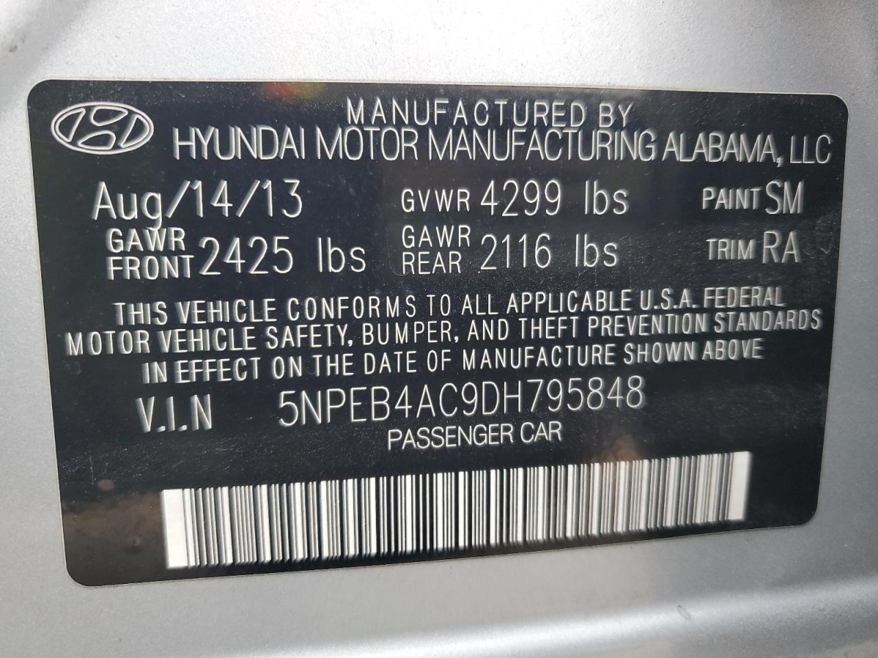 2013 HYUNDAI SONATA