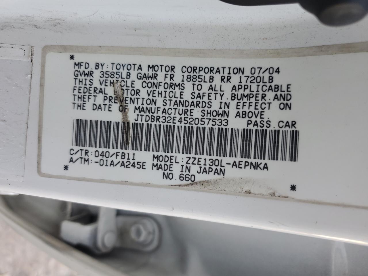 2005 TOYOTA COROLLA