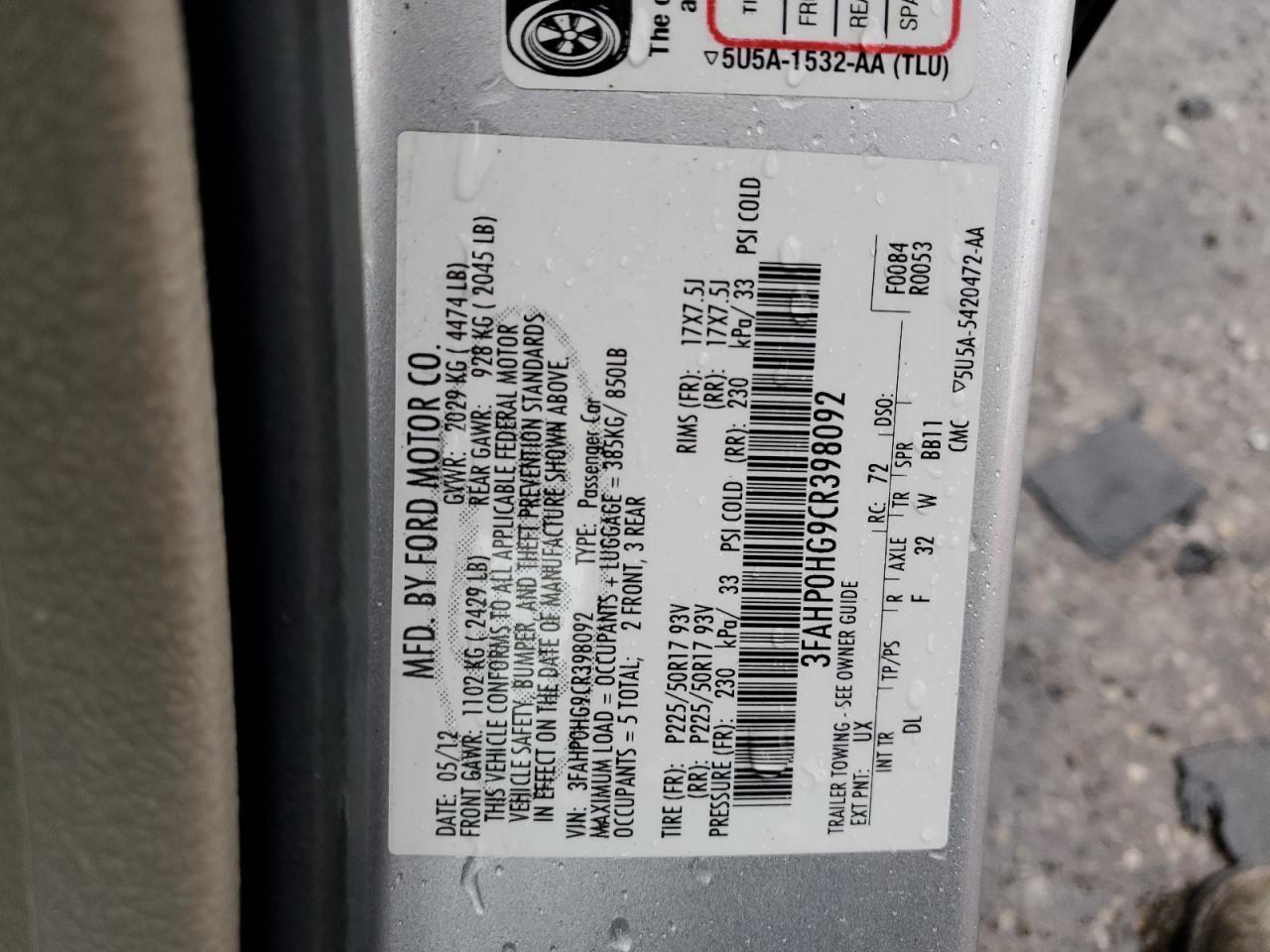 2012 FORD FUSION
