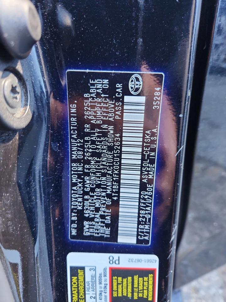 2012 TOYOTA CAMRY
