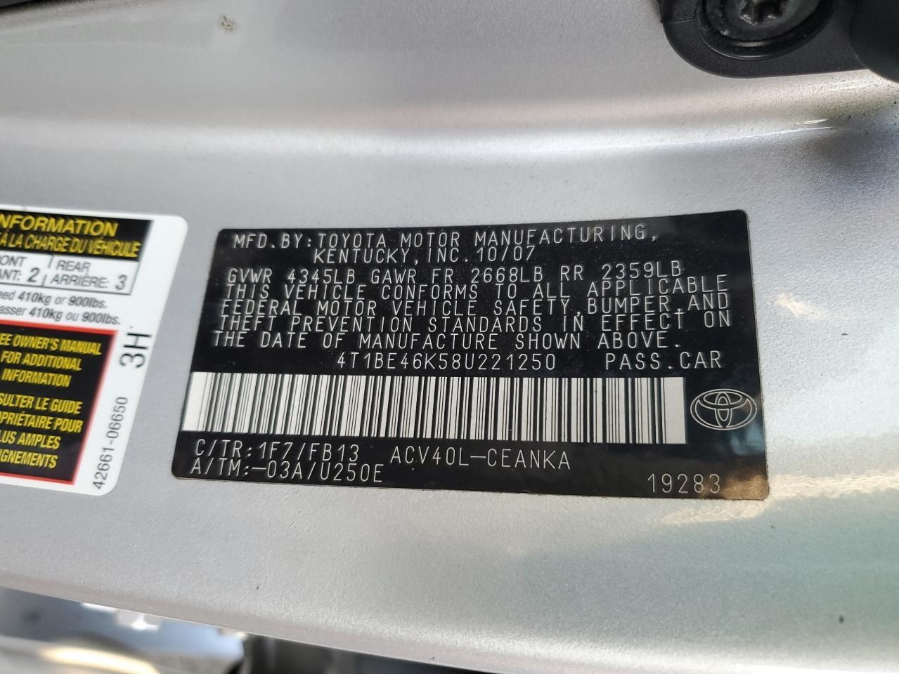 2008 TOYOTA CAMRY