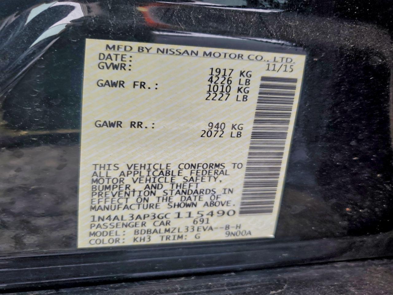 2016 NISSAN ALTIMA