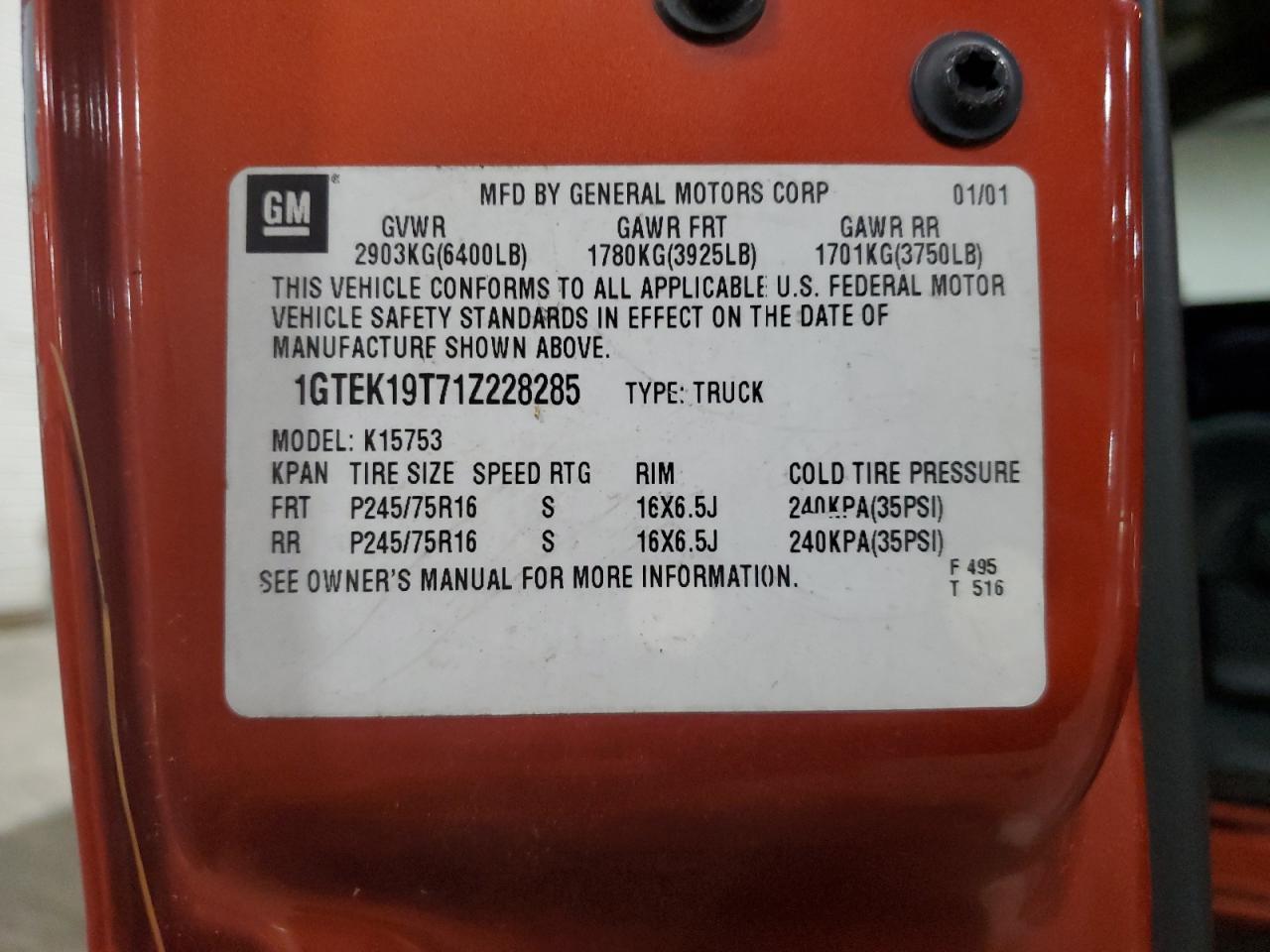 2001 GMC SIERRA 1500