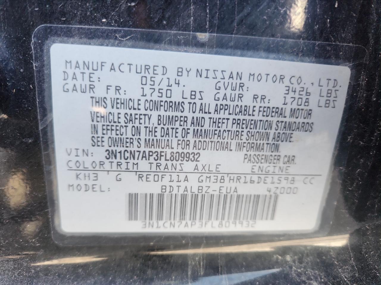 2015 NISSAN VERSA