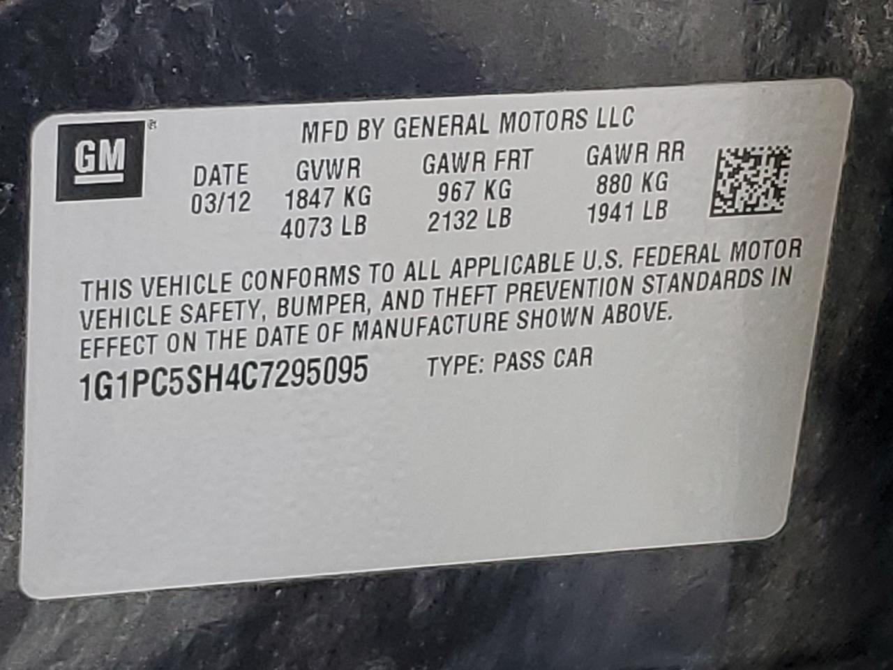 2012 CHEVROLET CRUZE