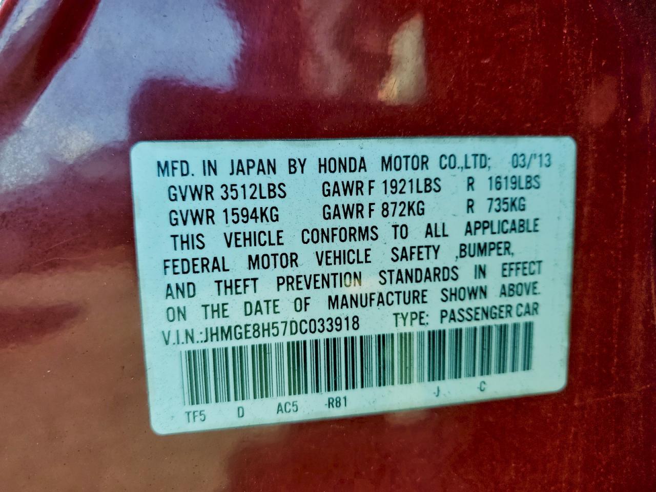 2013 HONDA FIT