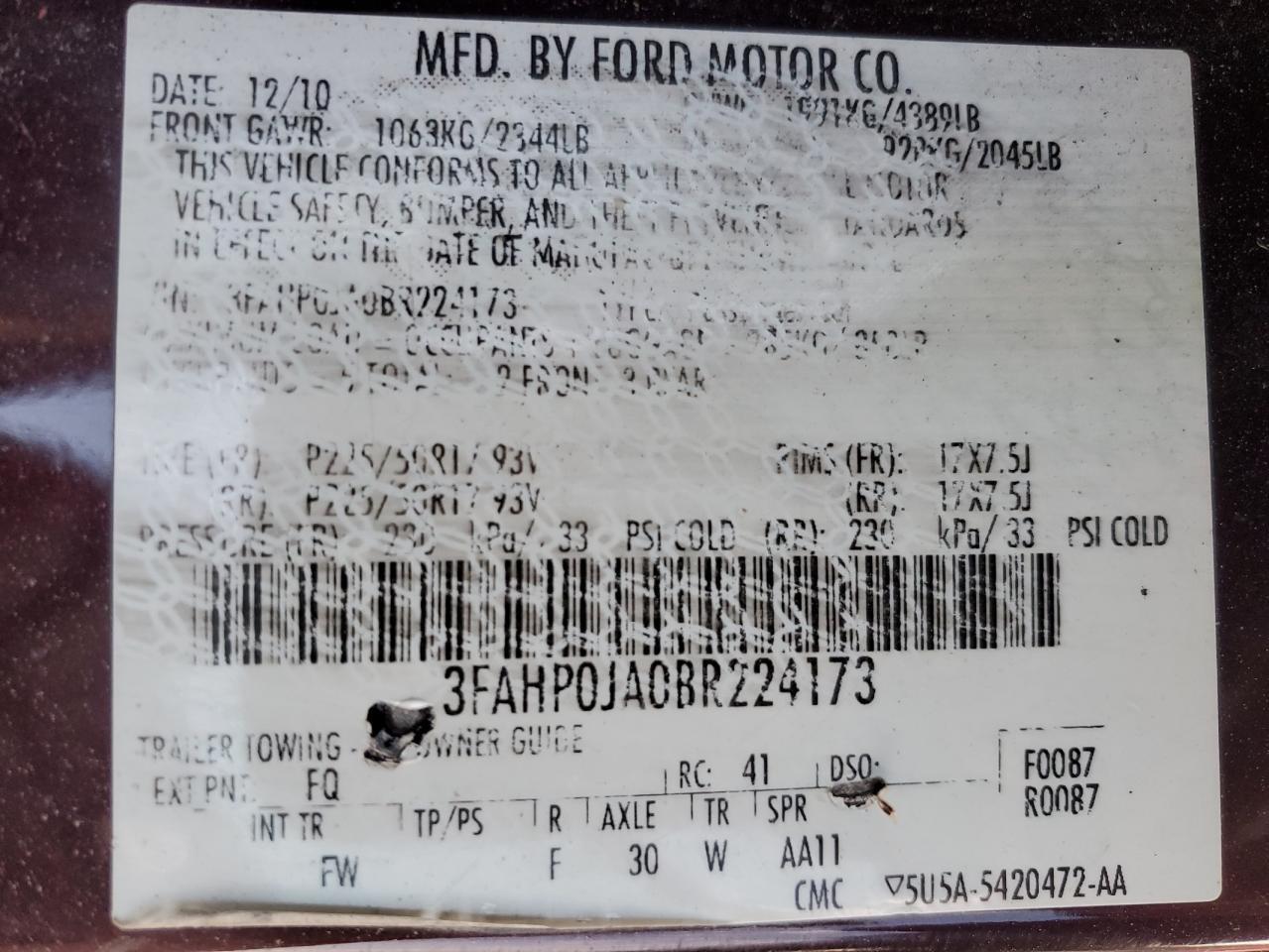 2011 FORD FUSION