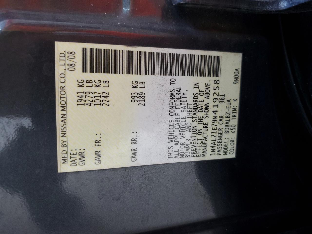 2009 NISSAN ALTIMA