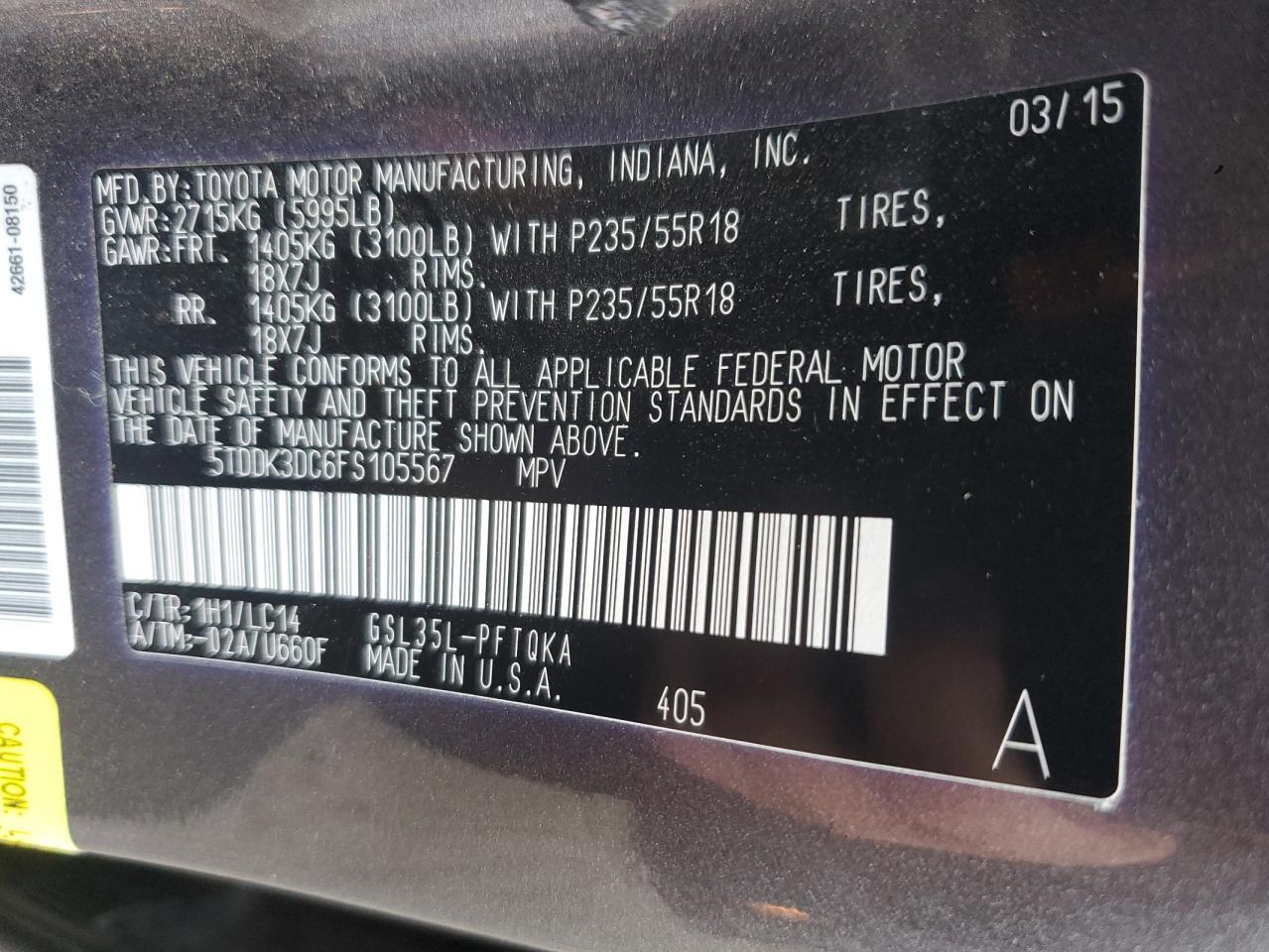 2015 TOYOTA SIENNA