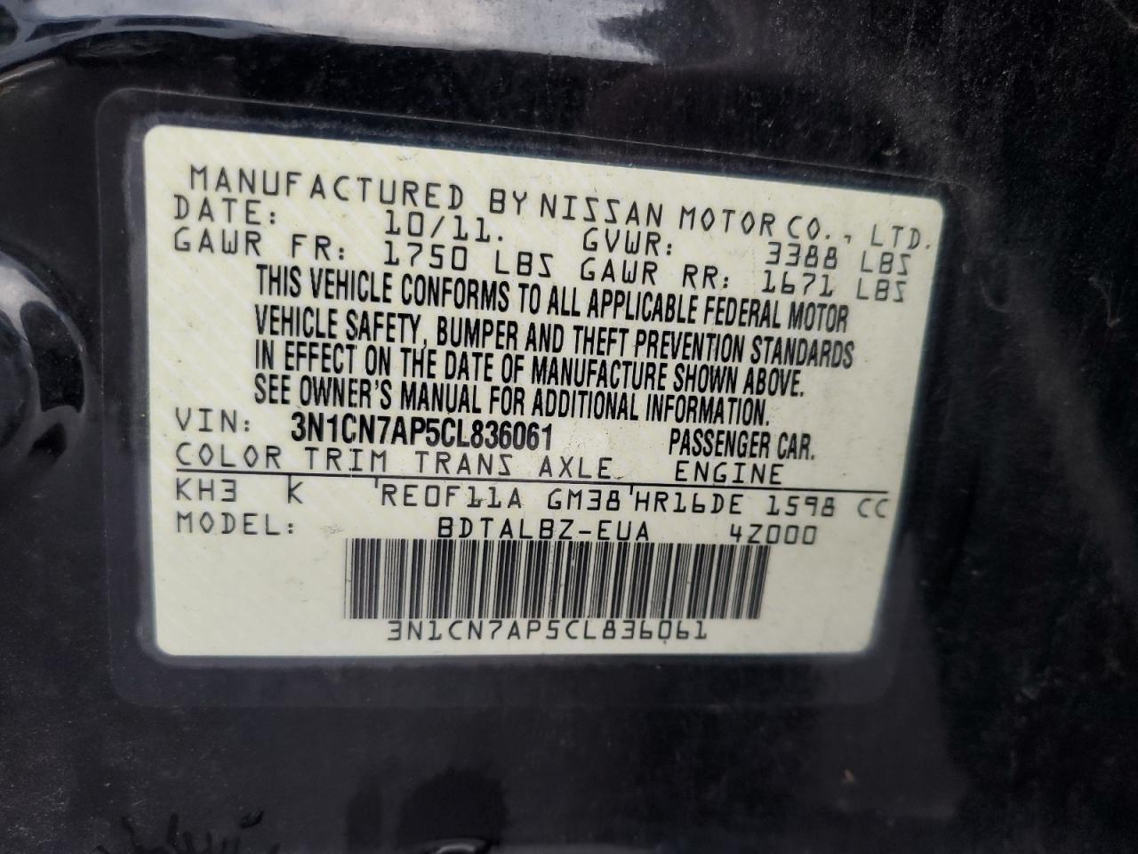 2012 NISSAN VERSA