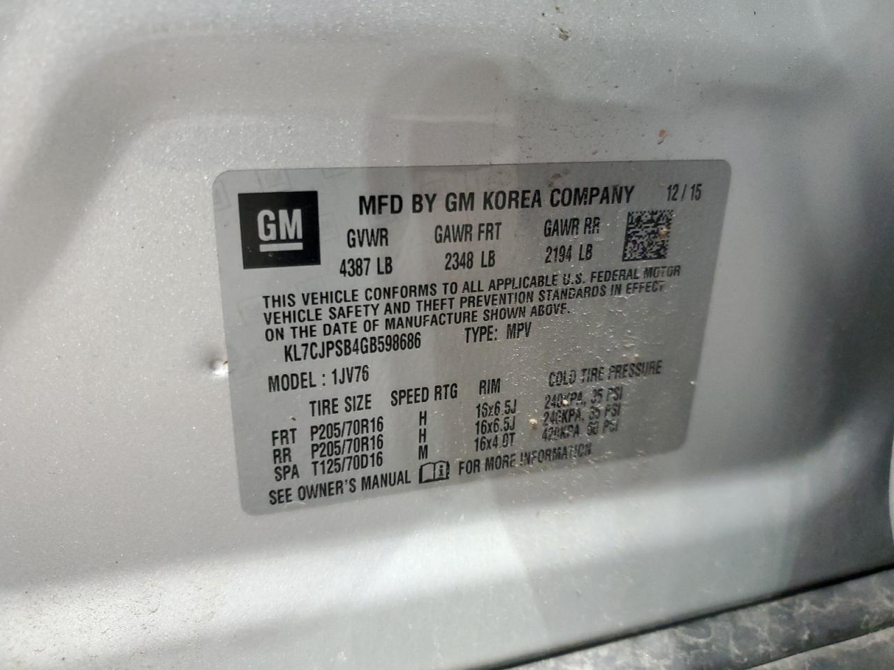 2016 CHEVROLET TRAX