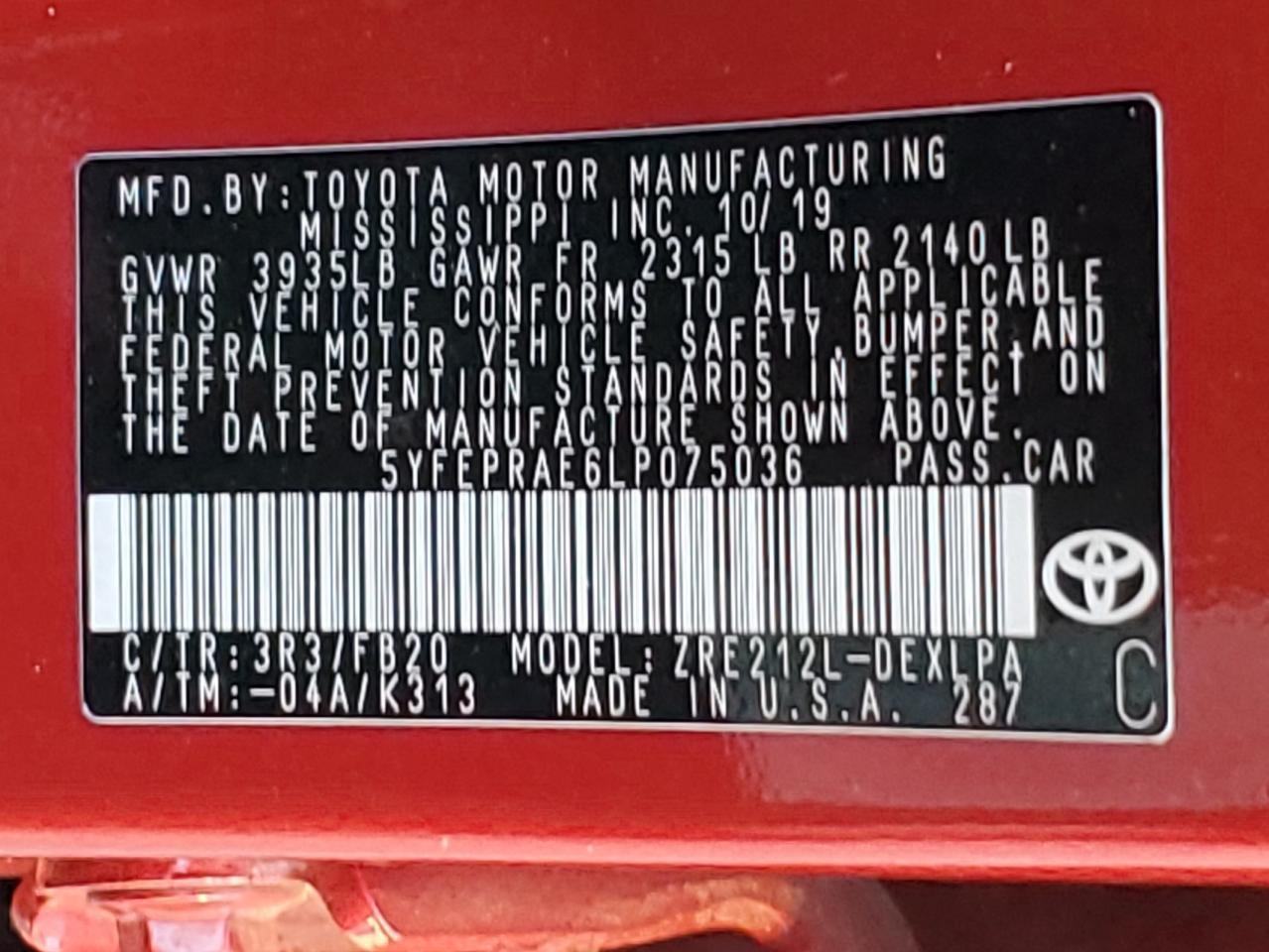 2020 TOYOTA COROLLA
