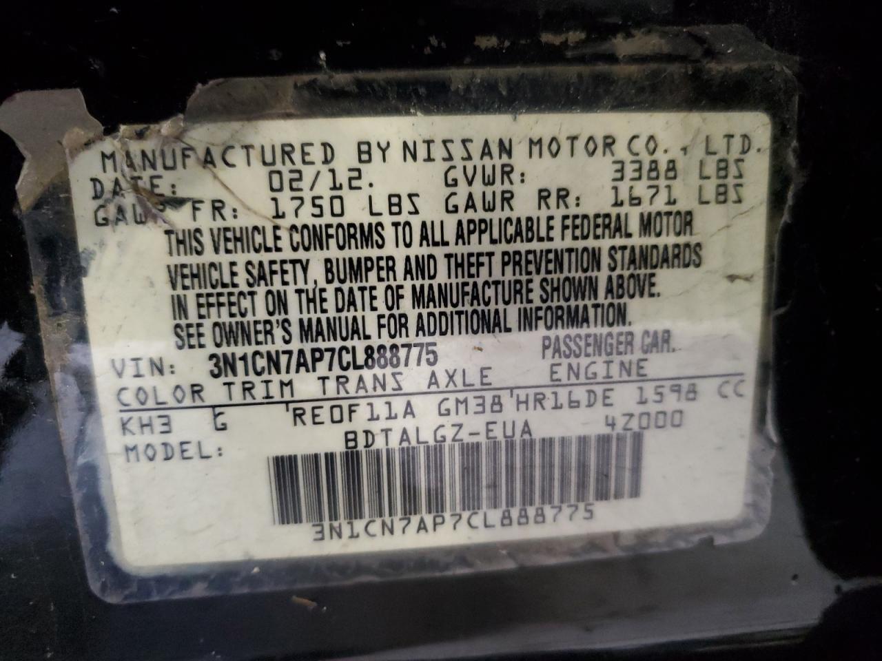 2012 NISSAN VERSA