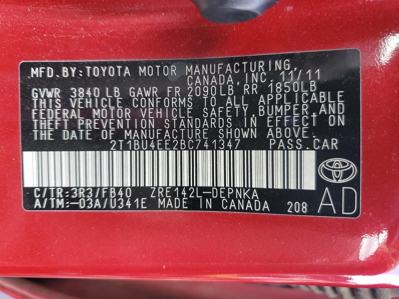 2011 TOYOTA COROLLA