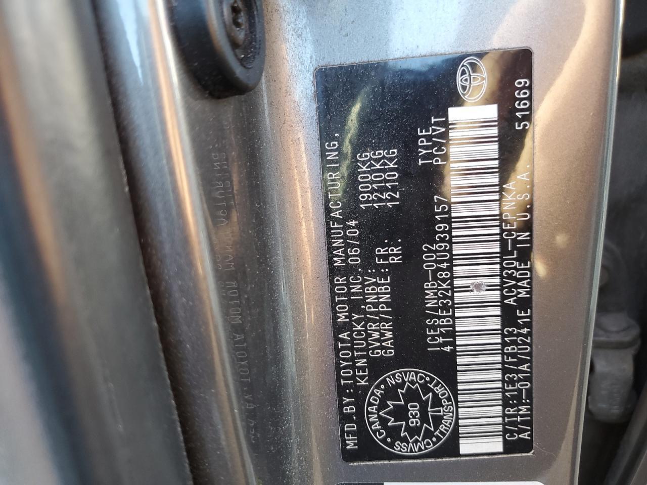 2004 TOYOTA CAMRY