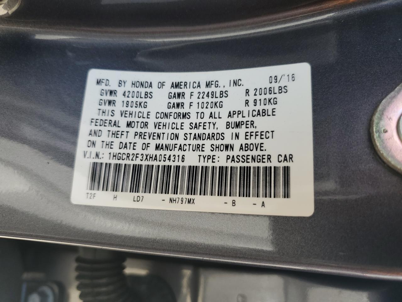 2017 HONDA ACCORD