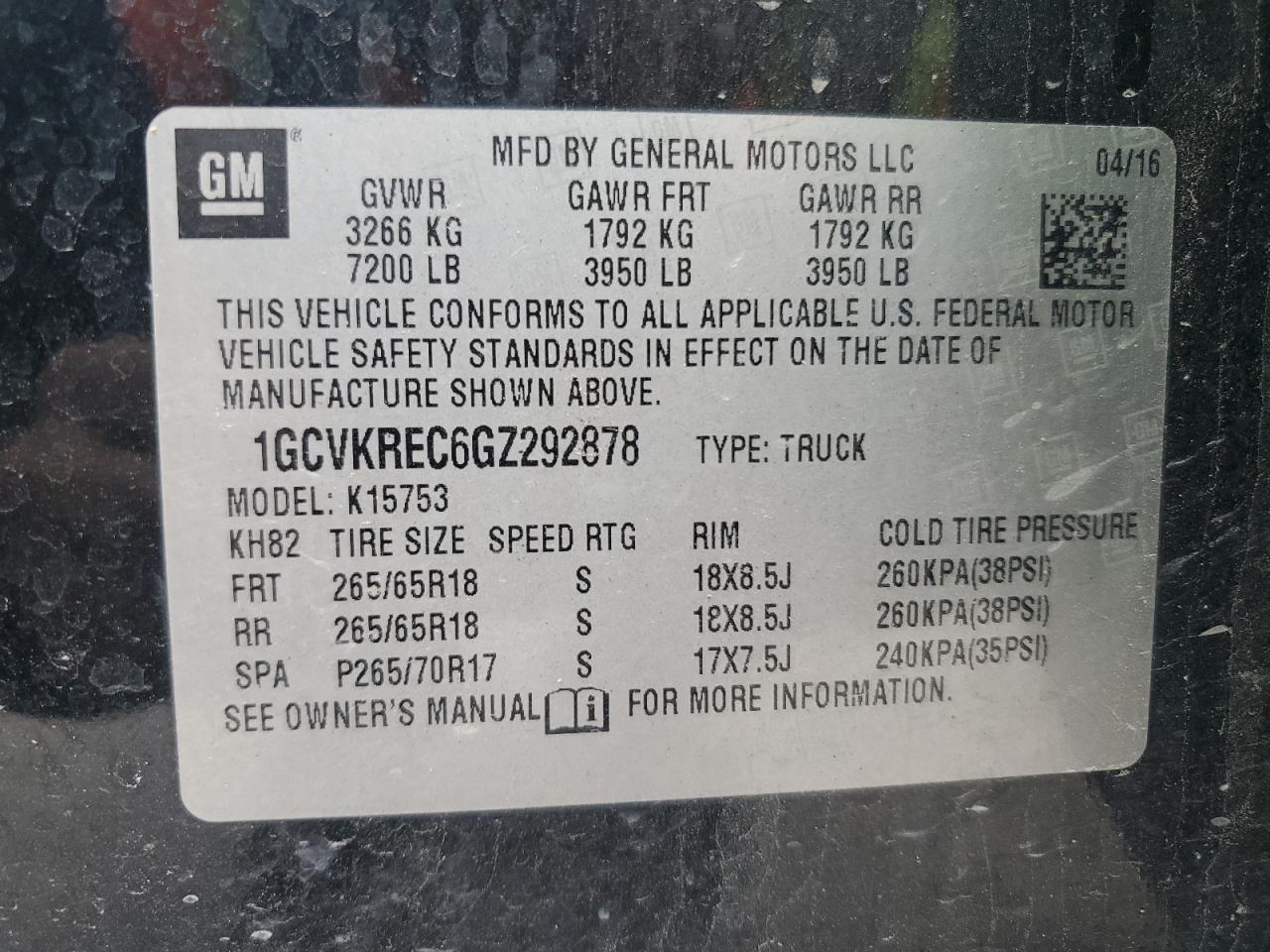 2016 CHEVROLET SILVERADO 1500