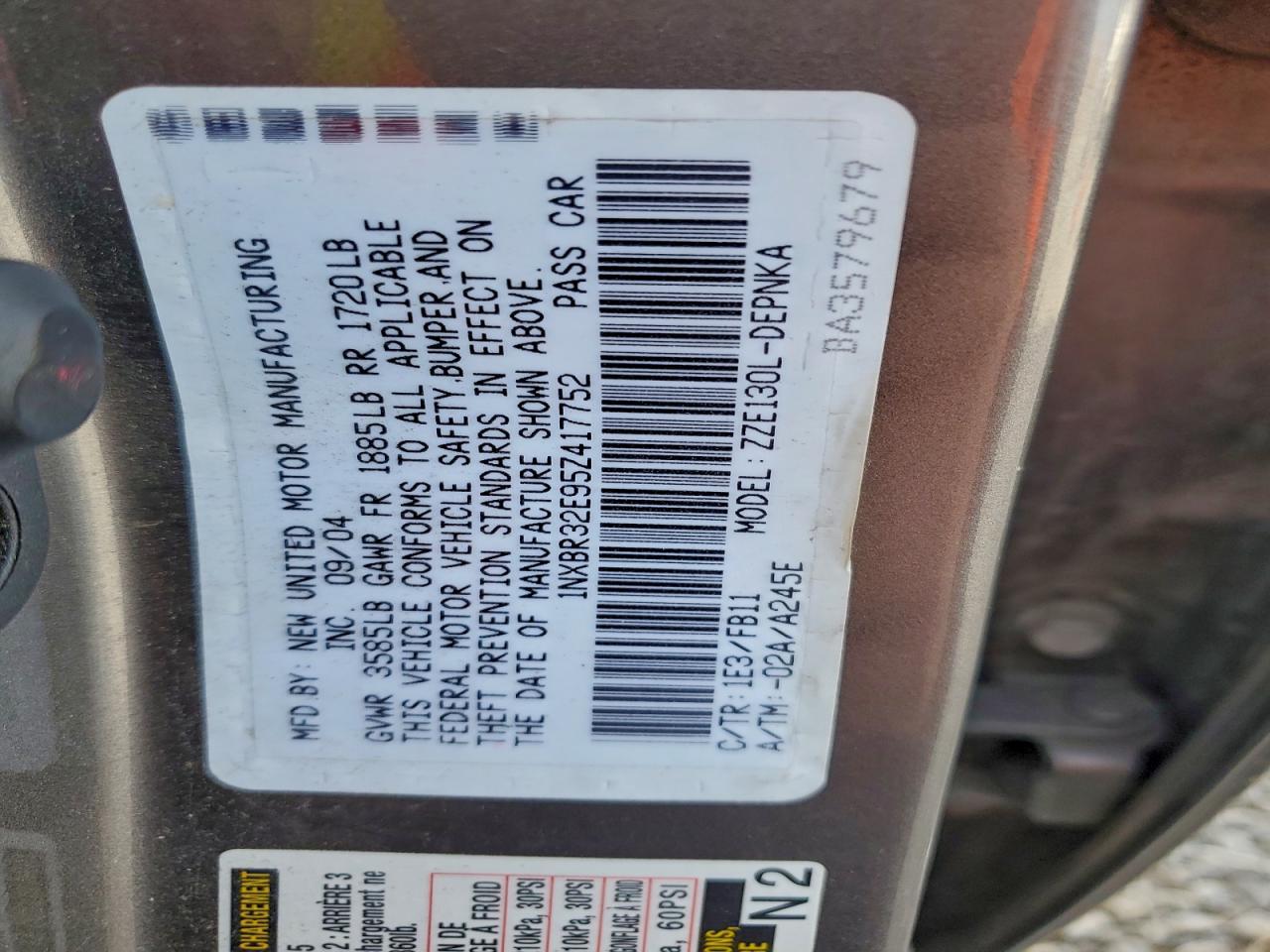 2005 TOYOTA COROLLA