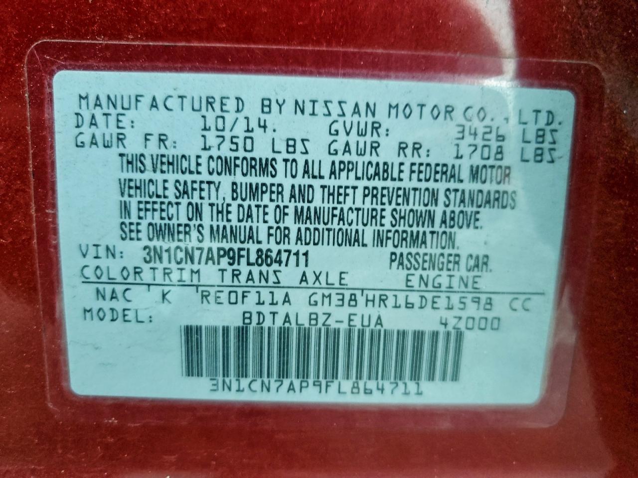 2015 NISSAN VERSA