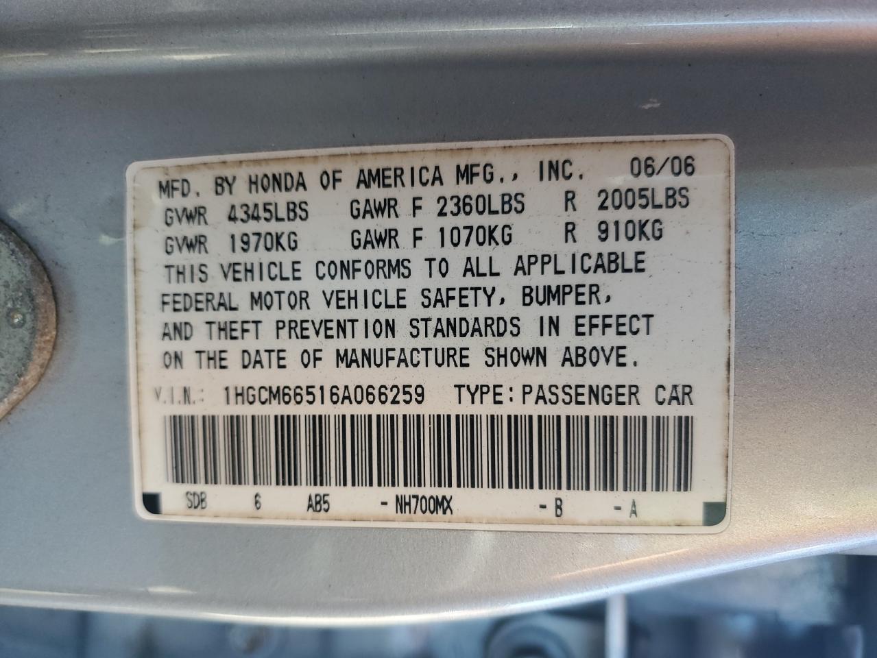 2006 HONDA ACCORD
