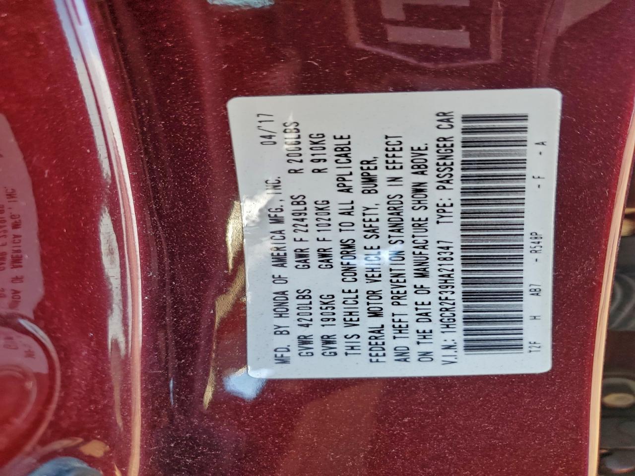 2017 HONDA ACCORD