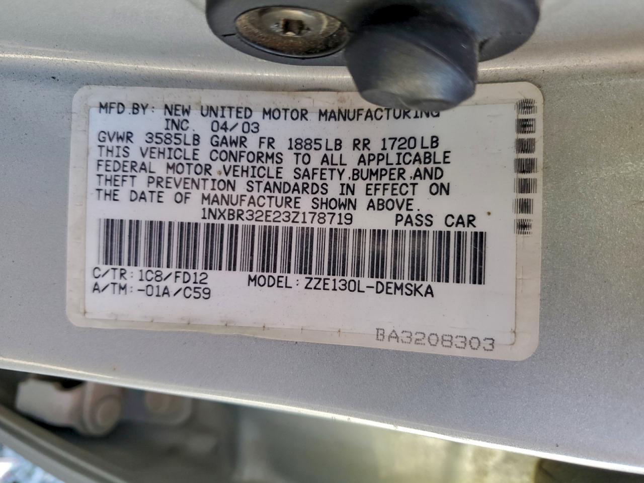 2003 TOYOTA COROLLA