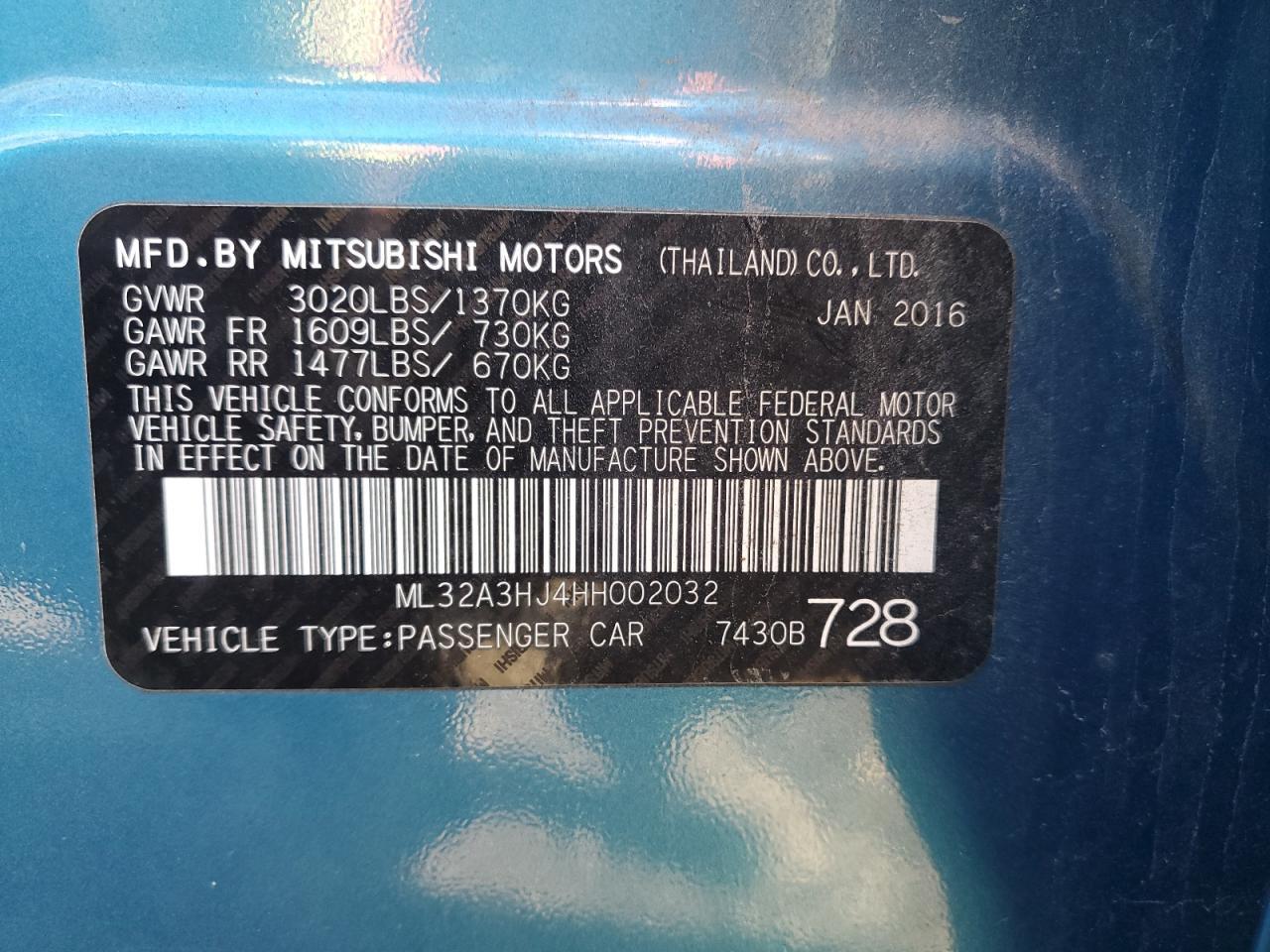2017 MITSUBISHI MIRAGE