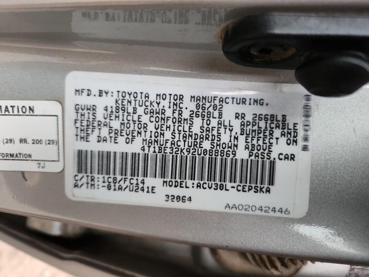 2002 TOYOTA CAMRY