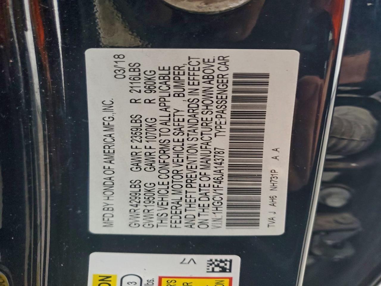 2018 HONDA ACCORD