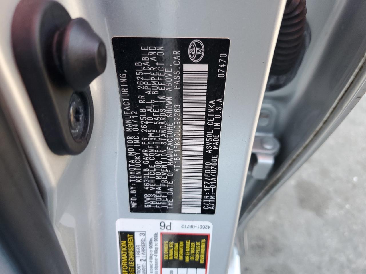 2012 TOYOTA CAMRY