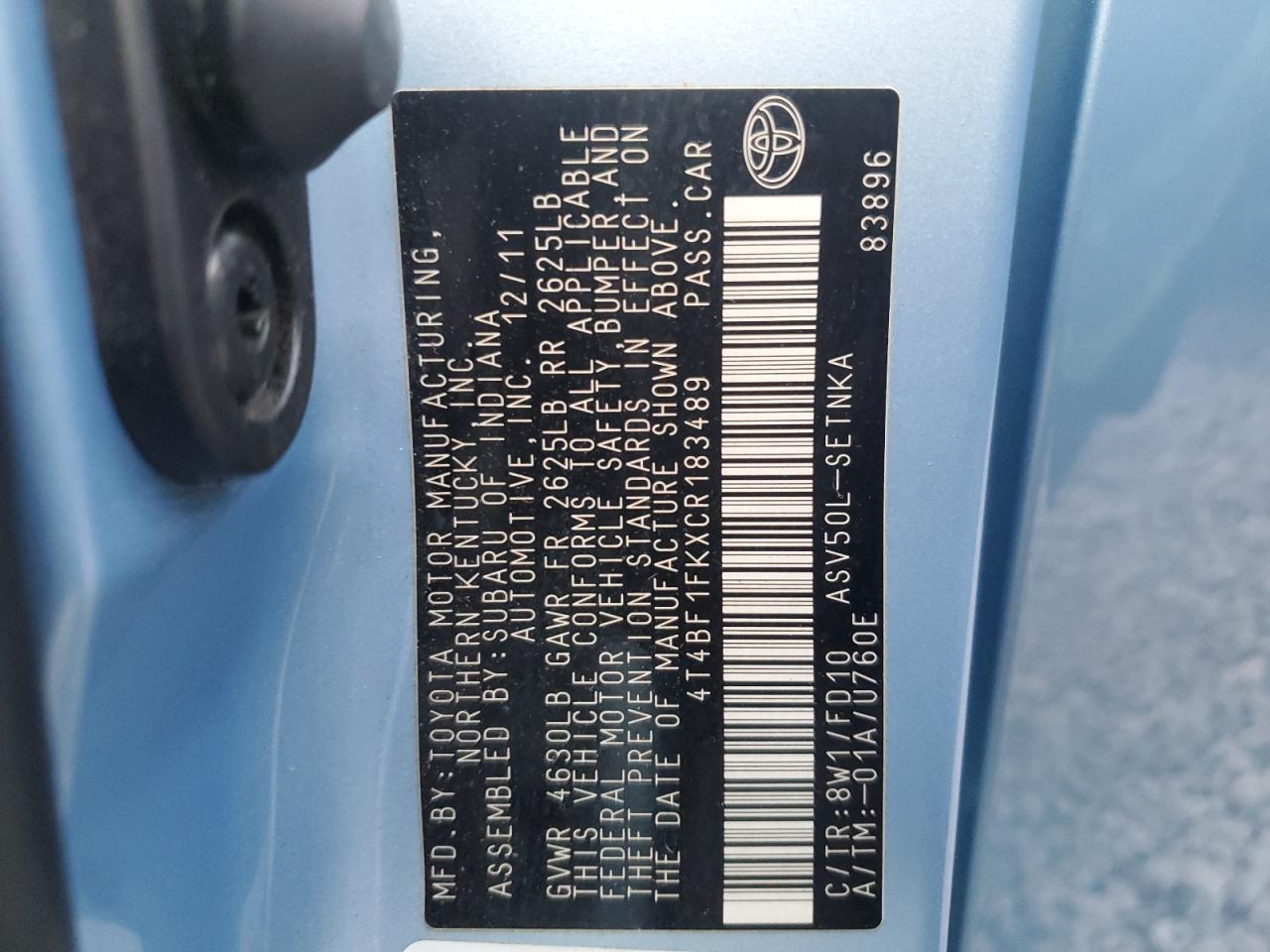2012 TOYOTA CAMRY