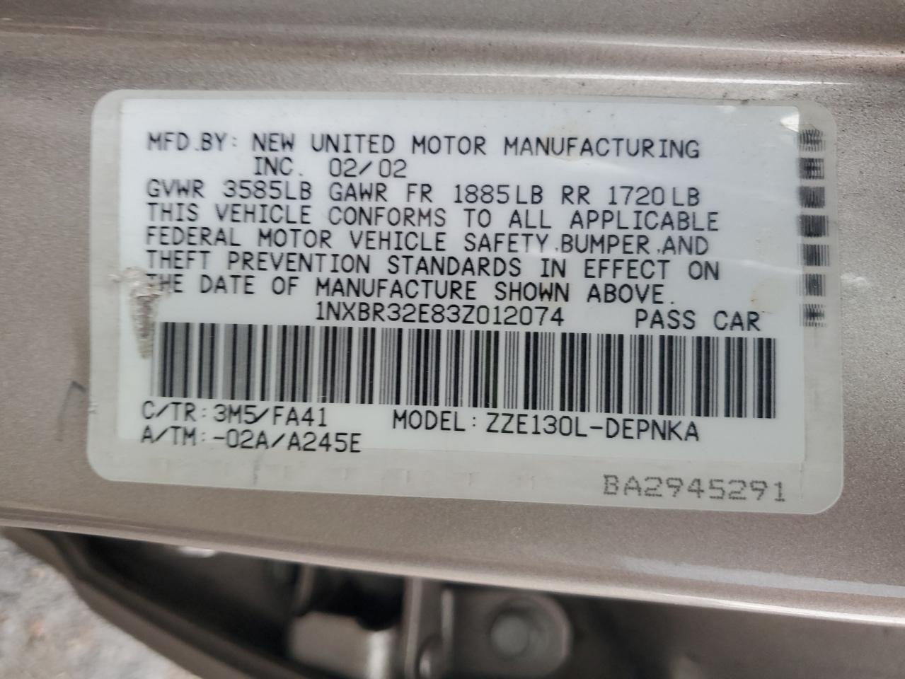 2003 TOYOTA COROLLA