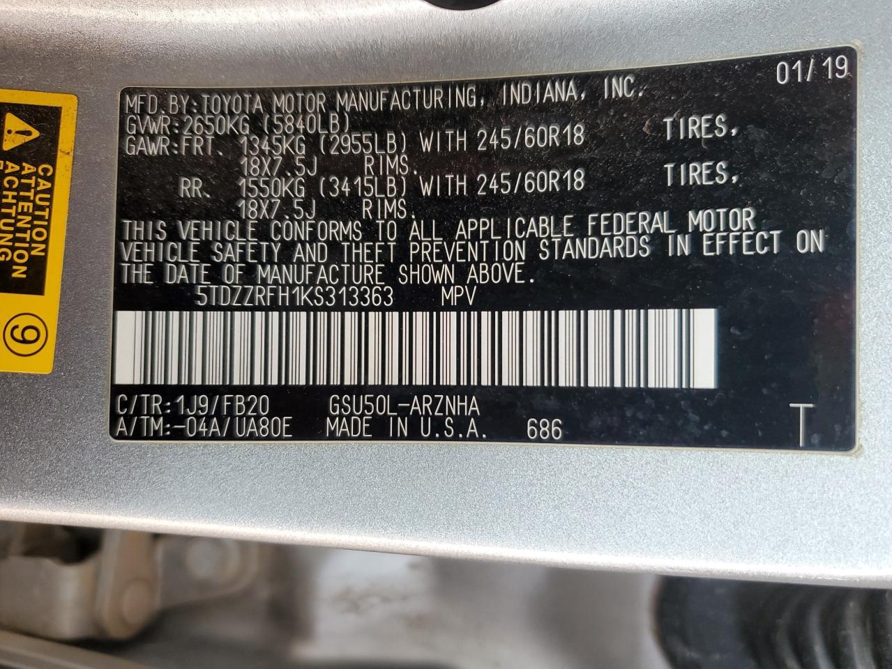 2019 TOYOTA HIGHLANDER