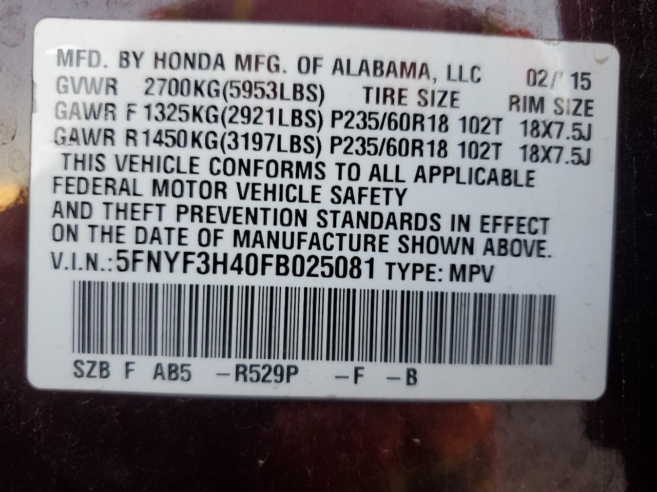 2015 HONDA PILOT