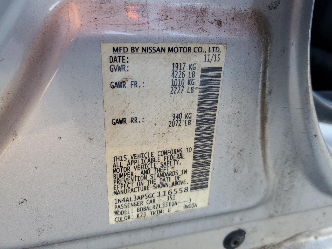 2016 NISSAN ALTIMA